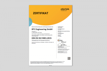 BTC Engineering ISO 9001 intertek German